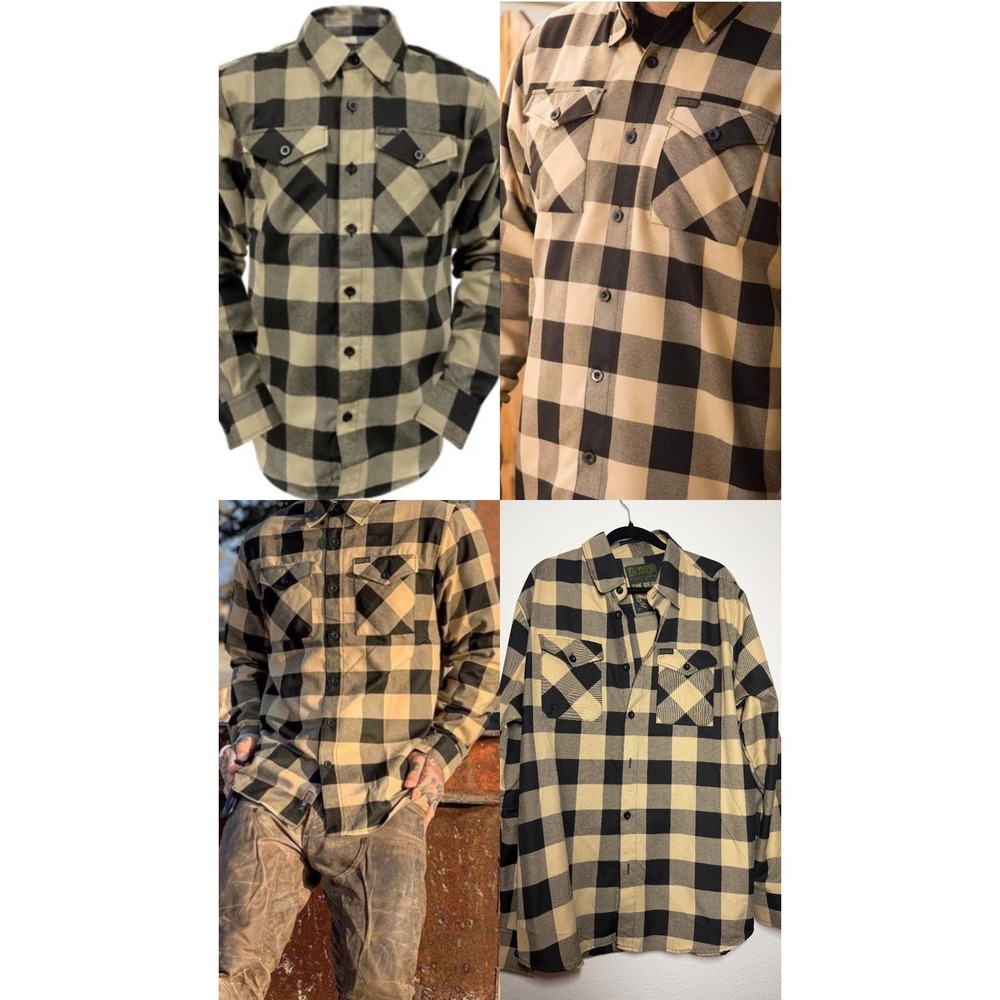 Dixxon Flannel Co The Bravo Men XL Tan Black Buffalo Check D-Tech Button Shirt
